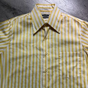 Vintage 70s Sutton Place Yellow Stripped‎ Button Up DaggrerCollar Size 15-33